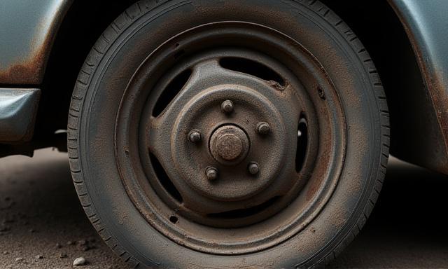 Cerchio in lega sporco e incrostato